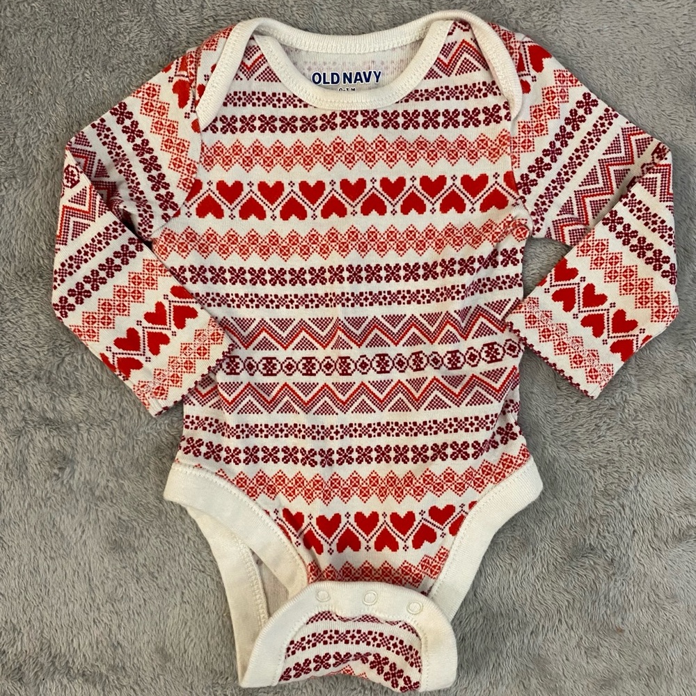 Old Navy Red and White Patterned Baby Onesie